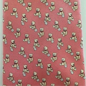 Salvatore Ferragamo Pink Teddy Bear Print Silk Tie